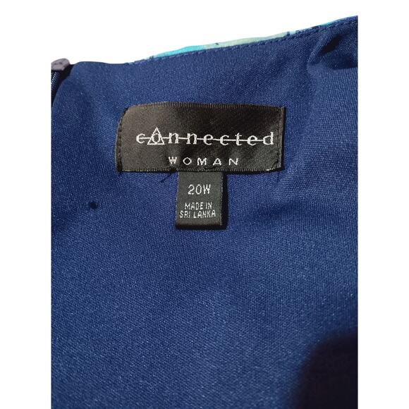 CONNECTED WOMAN Dress Plus 20W 2X Ruffle Floral Watercolor Dressy Career Blue - Picture 3 of 8